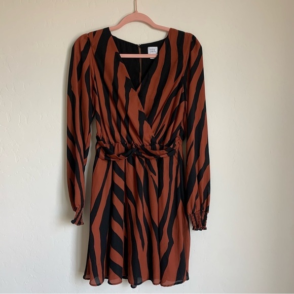 Peyton Jensen Tiger Striped Long Sleeve Fully Lined Mini Dress Small - Picture 3 of 13